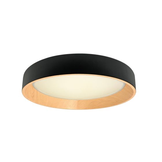 York LED Flush Mount Ceiling Light - Black Metal/Wood - 20"