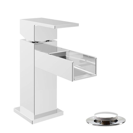 Quadrato Open Spout Bathroom Sink Faucet - 1 Lever - Polished Chrome - 4" Centerset