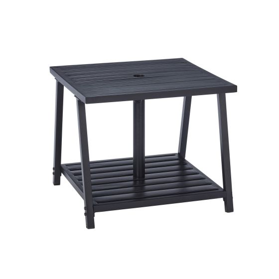 Outdoor Table with Integrated Parasol Base - Steel - Black - 21.6" x 21.6" x 18.7"