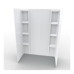 Ensemble de mur de bain, motif chevron, 60" x 36" x 80", 5 morceaux