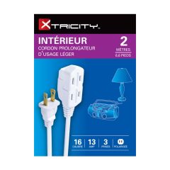 Indoor Extension Cord With 3 Outlet - 2 m - White