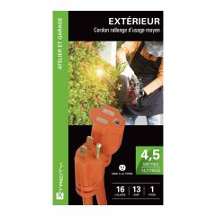 Outdoor Extension Cord Outlet - 13 A - 16 gauges - 4.5 m