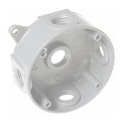 Boîte électrique ronde en métal, 5 trous de 1/2", blanc