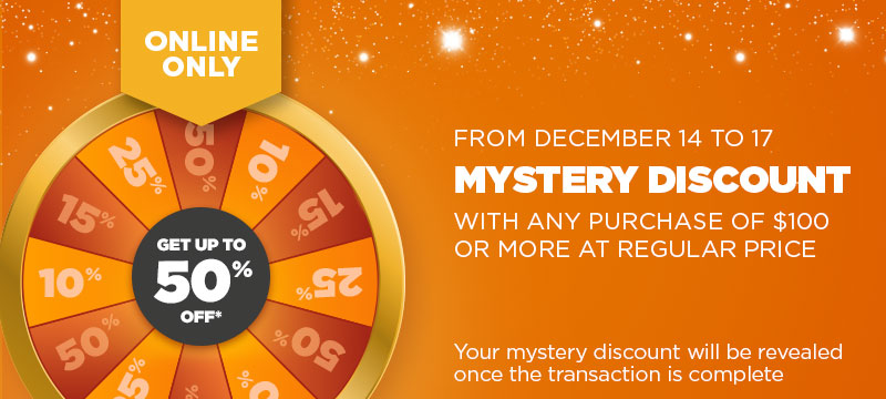 Mystery Discount - Save between 10% and 50% off your online cart - Potvin & Bouchard