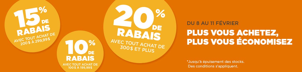 Promotion par paliers en ligne et en magasin Potvin & Bouchard - Rabais jusqu'à 20%