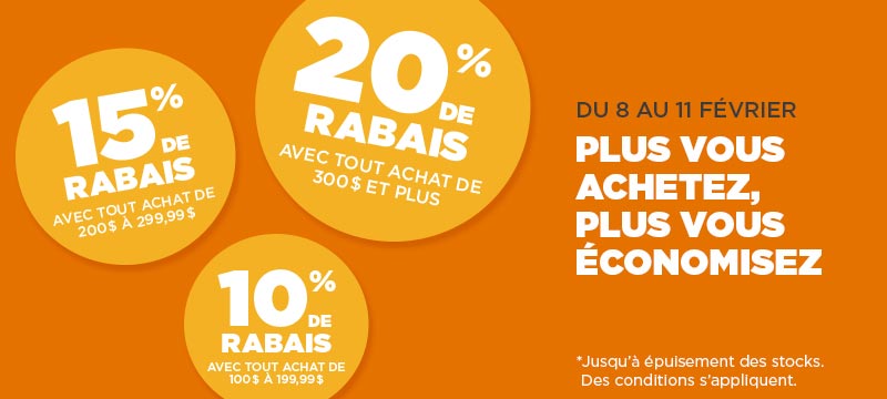 Promotion par paliers en ligne et en magasin Potvin & Bouchard - Rabais jusqu'à 20%