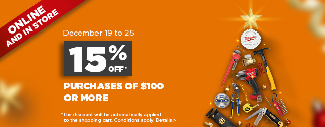 15% off purchases of $100 or more