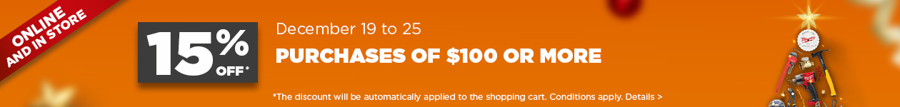 15% off purchases of $100 or more